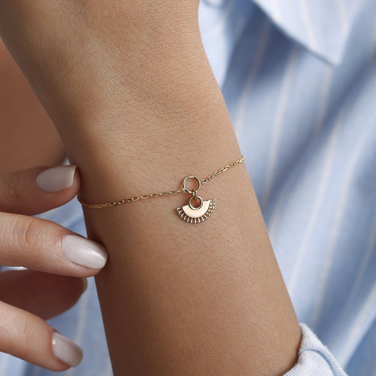 14k Gold Mini Fan Bracelet, 14k Solid Gold Bracelet, Gold Bracelet for women, Solid Gold Bracelet