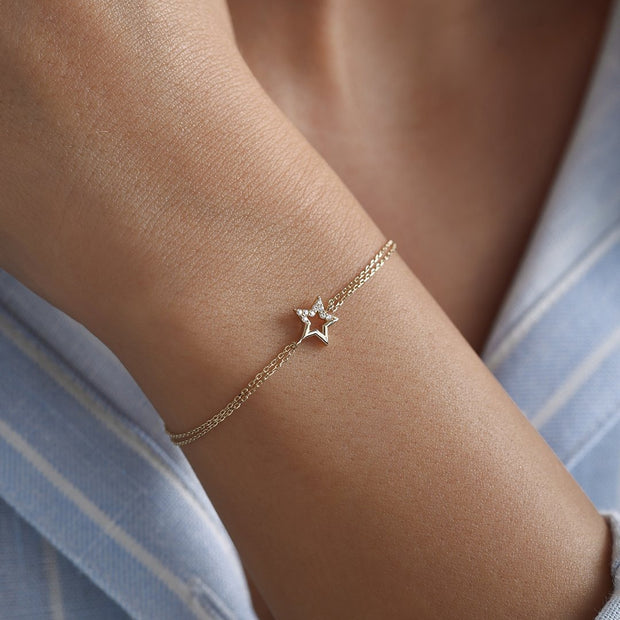 14k Gold Star Bracelet, 14k Solid Gold Bracelet, Gold Bracelet for women, Solid Gold Bracelet