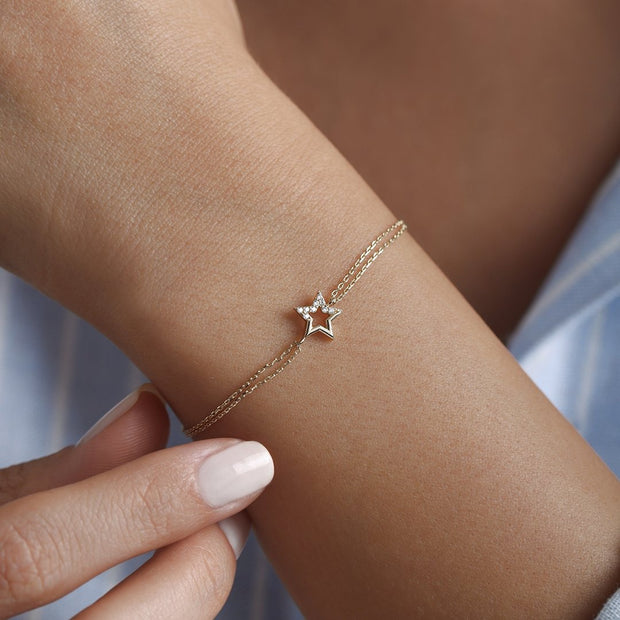 14k Gold Star Bracelet, 14k Solid Gold Bracelet, Gold Bracelet for women, Solid Gold Bracelet