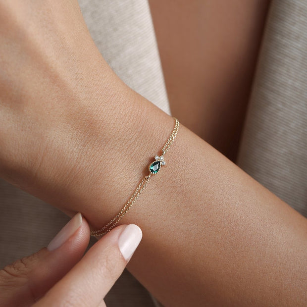 14k Gold Green Drop Bracelet, 14k Solid Gold Bracelet, Gold Bracelet for women, Solid Gold Bracelet