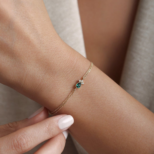 14k Gold Green Drop Bracelet, 14k Solid Gold Bracelet, Gold Bracelet for women, Solid Gold Bracelet