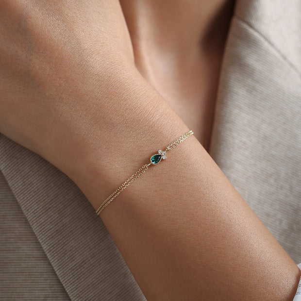 14k Gold Green Drop Bracelet, 14k Solid Gold Bracelet, Gold Bracelet for women, Solid Gold Bracelet