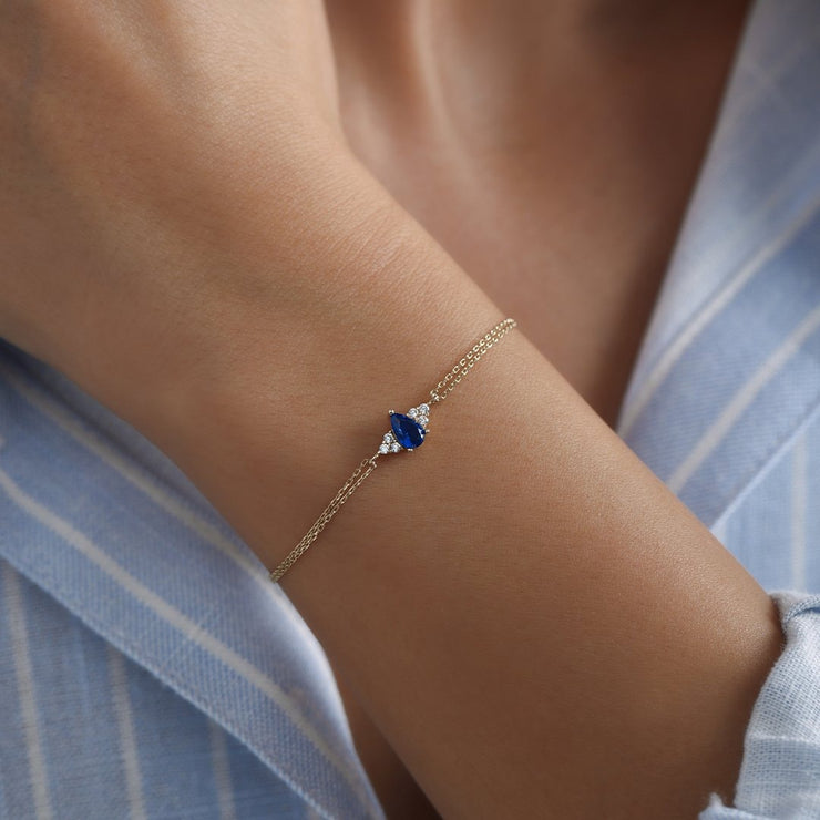 14k Gold Blue Drop Stone Bracelet, 14k Solid Gold Bracelet, Gold Bracelet for women, Solid Gold Bracelet