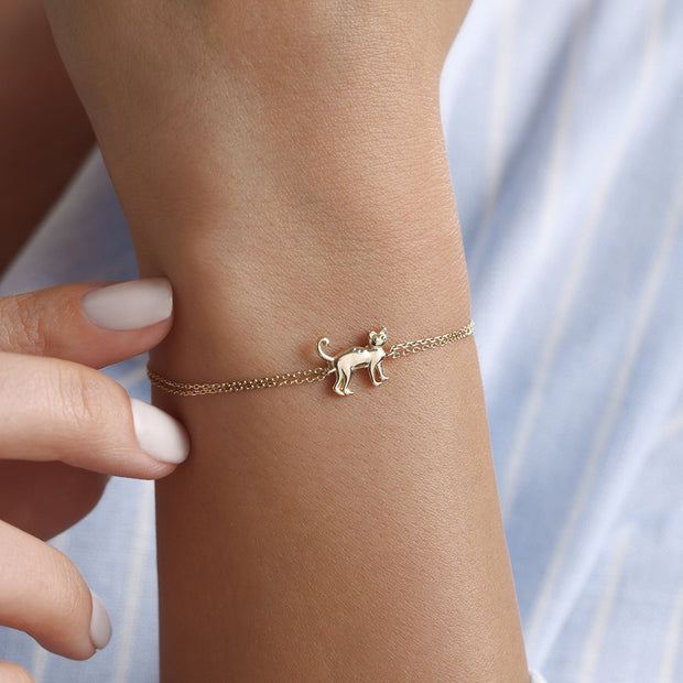 14k Gold Cat Bracelet, 14k Solid Gold Bracelet, Gold Bracelet for women, Solid Gold Bracelet