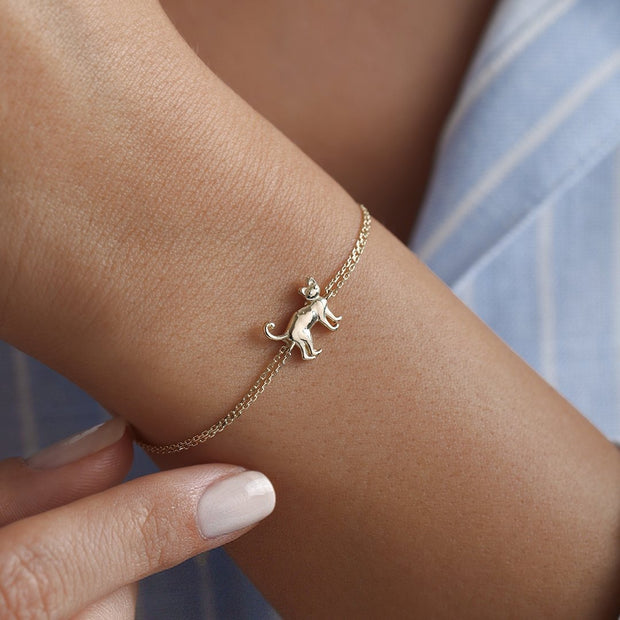 14k Gold Cat Bracelet, 14k Solid Gold Bracelet, Gold Bracelet for women, Solid Gold Bracelet