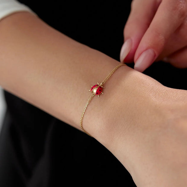 14k Gold Ladybug Bracelet, 14k Solid Gold Bracelet, Gold Bracelet for women, Solid Gold Bracelet