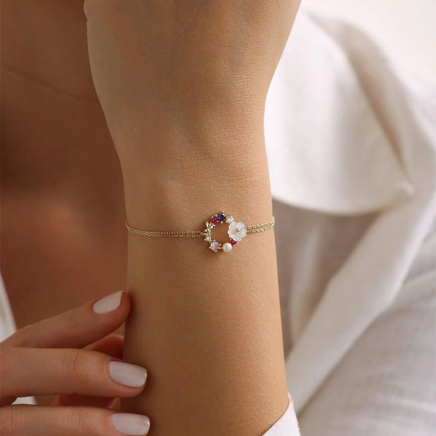 14k Gold Cover Flower Bracelet, 14k Solid Gold Bracelet, Gold Bracelet for women, Solid Gold Bracelet