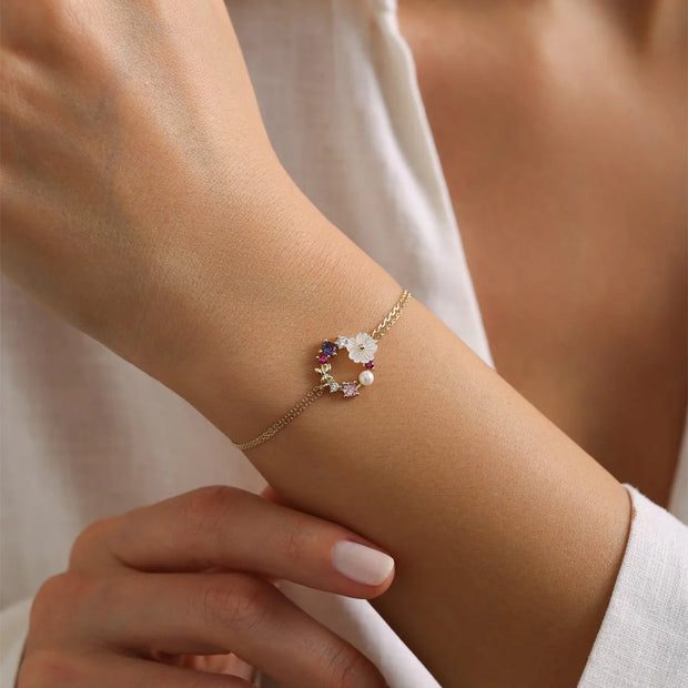 14k Gold Cover Flower Bracelet, 14k Solid Gold Bracelet, Gold Bracelet for women, Solid Gold Bracelet