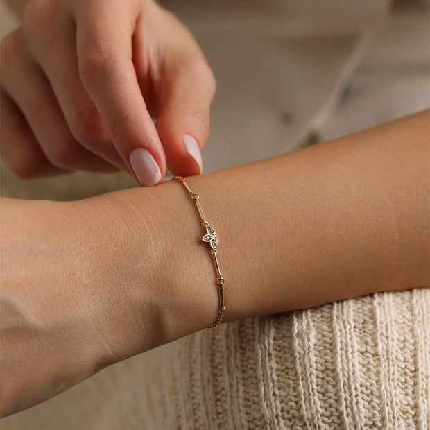 14k Gold Line Lotus Bracelet, 14k Solid Gold Bracelet, Gold Bracelet for women, Solid Gold Bracelet