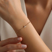 14k Gold Line Lotus Bracelet, 14k Solid Gold Bracelet, Gold Bracelet for women, Solid Gold Bracelet
