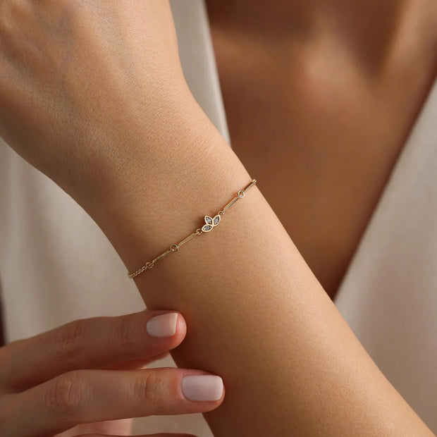 14k Gold Line Lotus Bracelet, 14k Solid Gold Bracelet, Gold Bracelet for women, Solid Gold Bracelet