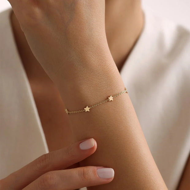 14k Gold Forse Piece Star Bracelet, 14k Solid Gold Bracelet, Gold Bracelet for women, Solid Gold Bracelet