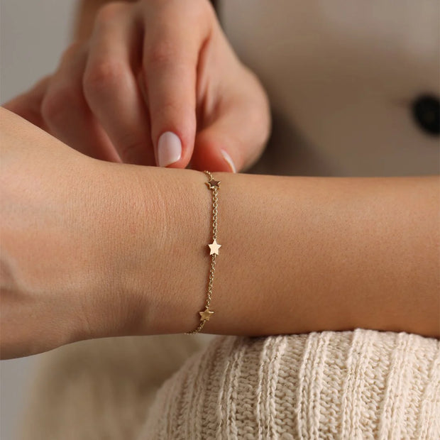 14k Gold Forse Piece Star Bracelet, 14k Solid Gold Bracelet, Gold Bracelet for women, Solid Gold Bracelet