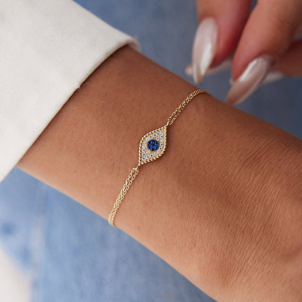 14k Gold Leyk Eye Bracelet, 14k Solid Gold Bracelet, Gold Bracelet for women, Solid Gold Bracelet
