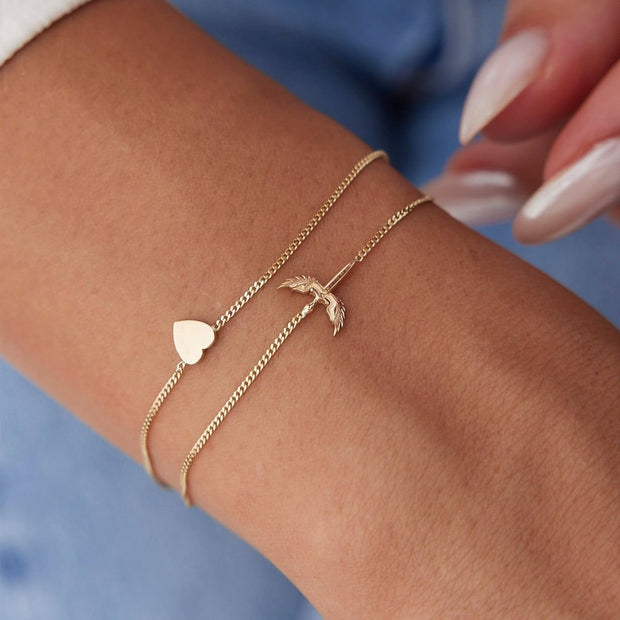 14k Gold Heart Michael Double Bracelet, 14k Solid Gold Bracelet, Gold Bracelet for women, Solid Gold Bracelet