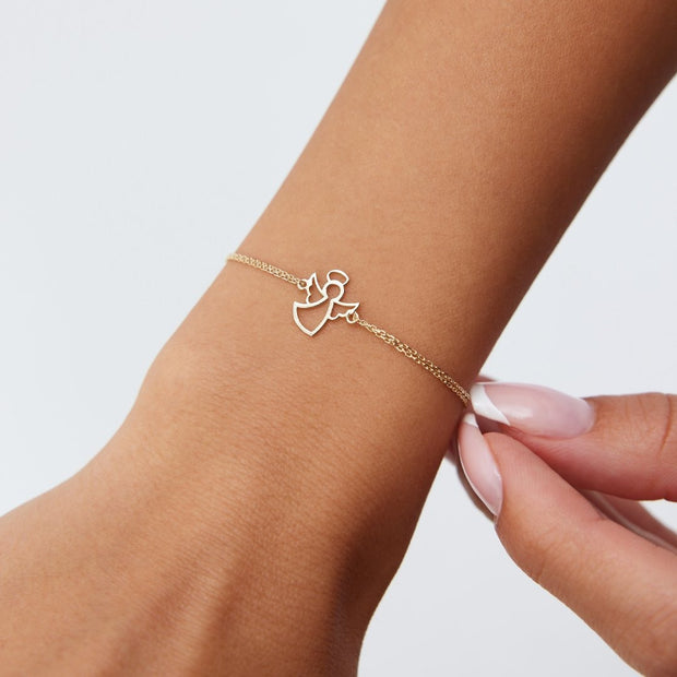 14k Gold Angel Bracelet, 14k Solid Gold Bracelet, Gold Bracelet for women, Solid Gold Bracelet