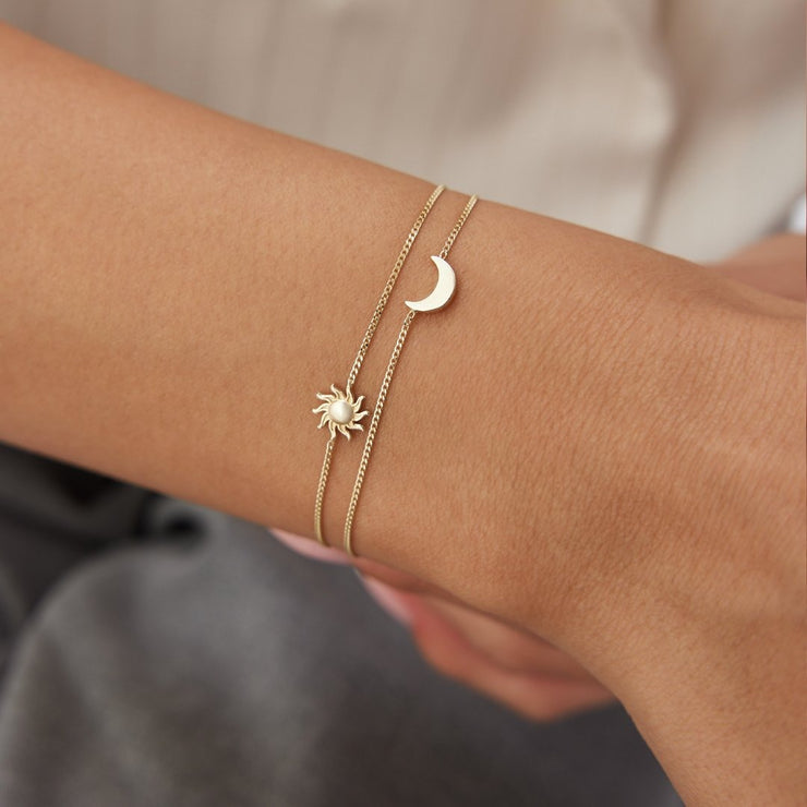 14k Gold Sun and Moon Double Bracelet, 14k Solid Gold Bracelet, Gold Bracelet for women, Solid Gold Bracelet