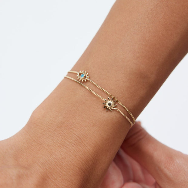 14k Gold Sun Eyelash Double Bracelet, 14k Solid Gold Bracelet, Gold Bracelet for women, Solid Gold Bracelet