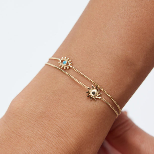 14k Gold Sun Eyelash Double Bracelet, 14k Solid Gold Bracelet, Gold Bracelet for women, Solid Gold Bracelet