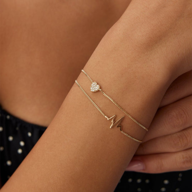 14k Gold Stone Heart Rhythm Bracelet, 14k Solid Gold Bracelet, Gold Bracelet for women, Solid Gold Bracelet