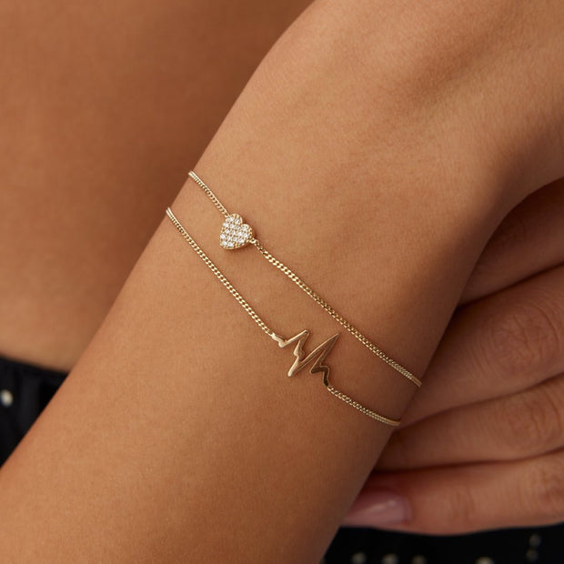 14k Gold Stone Heart Rhythm Bracelet, 14k Solid Gold Bracelet, Gold Bracelet for women, Solid Gold Bracelet