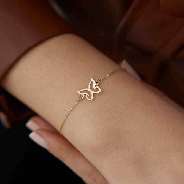 14k Gold Butterfly Bracelet, 14k Solid Gold Bracelet, Gold Bracelet for women, Solid Gold Bracelet
