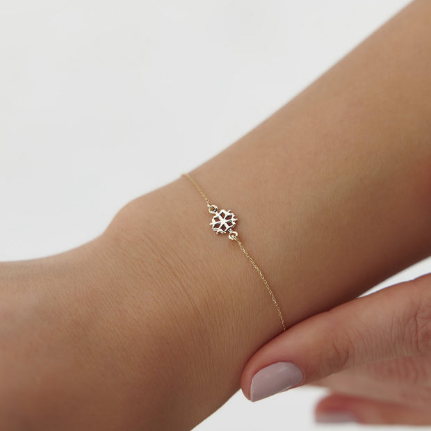 14k Gold Mini Snowflake Bracelet, 14k Solid Gold Bracelet, Gold Bracelet for women, Solid Gold Bracelet