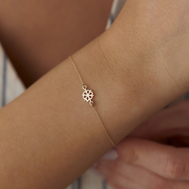 14k Gold Mini Snowflake Bracelet, 14k Solid Gold Bracelet, Gold Bracelet for women, Solid Gold Bracelet