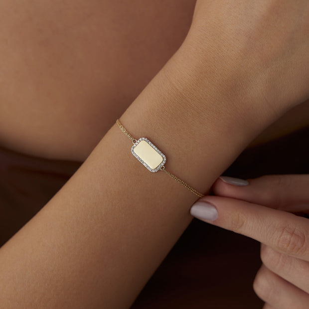 14k Gold Rectangular Plate Bracelet, 14k Solid Gold Bracelet, Gold Bracelet for women, Solid Gold Bracelet