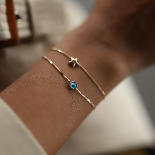 14k Gold Mini Star Eye Bracelet, 14k Solid Gold Bracelet, Gold Bracelet for women, Solid Gold Bracelet