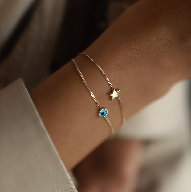 14k Gold Mini Star Eye Bracelet, 14k Solid Gold Bracelet, Gold Bracelet for women, Solid Gold Bracelet