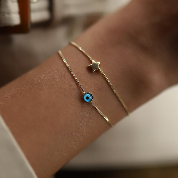 14k Gold Mini Star Eye Bracelet, 14k Solid Gold Bracelet, Gold Bracelet for women, Solid Gold Bracelet