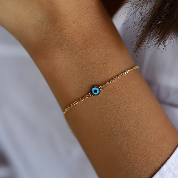 14k Gold Mini Eye Bracelet, 14k Solid Gold Bracelet, Gold Bracelet for women, Solid Gold Bracelet