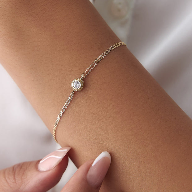 14k Gold Missy Solitaire Bracelet, 14k Solid Gold Bracelet, Gold Bracelet for women, Solid Gold Bracelet