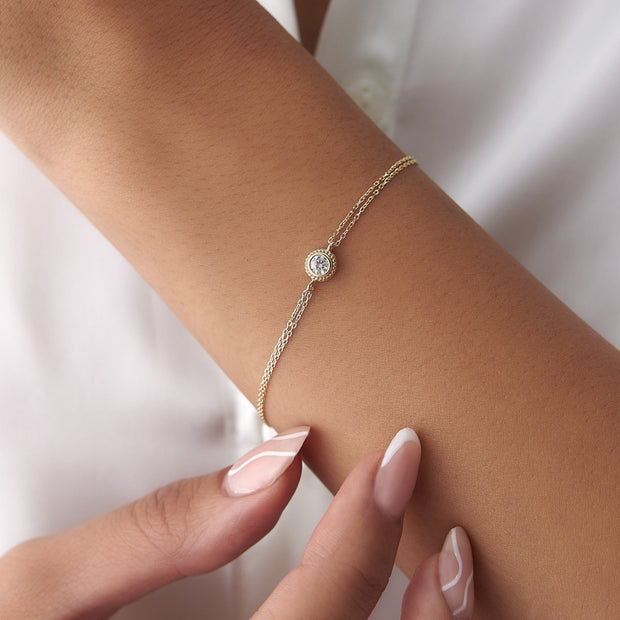 14k Gold Missy Solitaire Bracelet, 14k Solid Gold Bracelet, Gold Bracelet for women, Solid Gold Bracelet