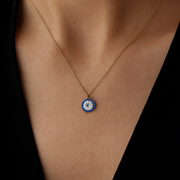 Evil Eye Necklace with Pave CZ - 14k Solid Gold