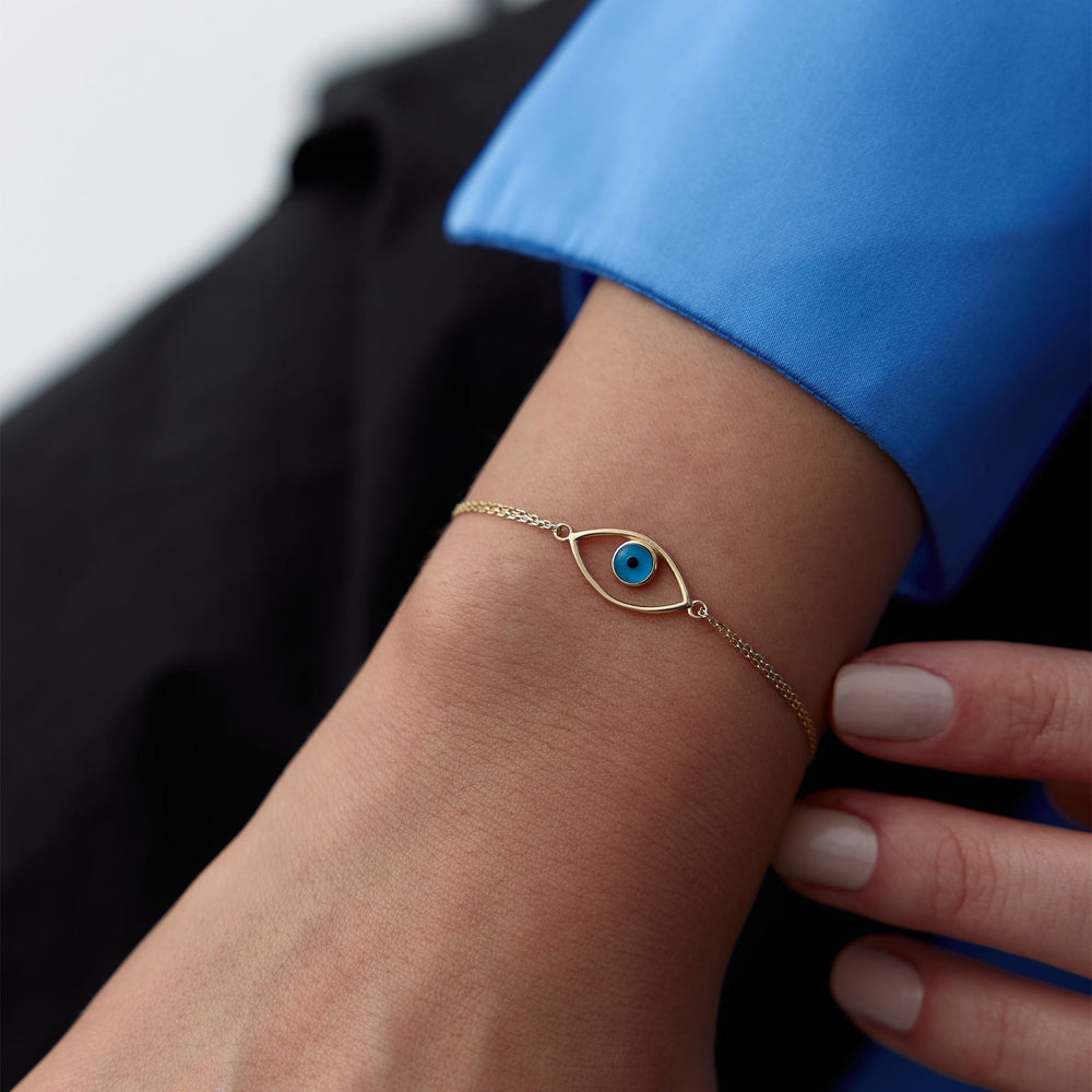 Dainty 14k Solid Gold Evil Eye Chain Bracelet | Fine Jewelry Gift