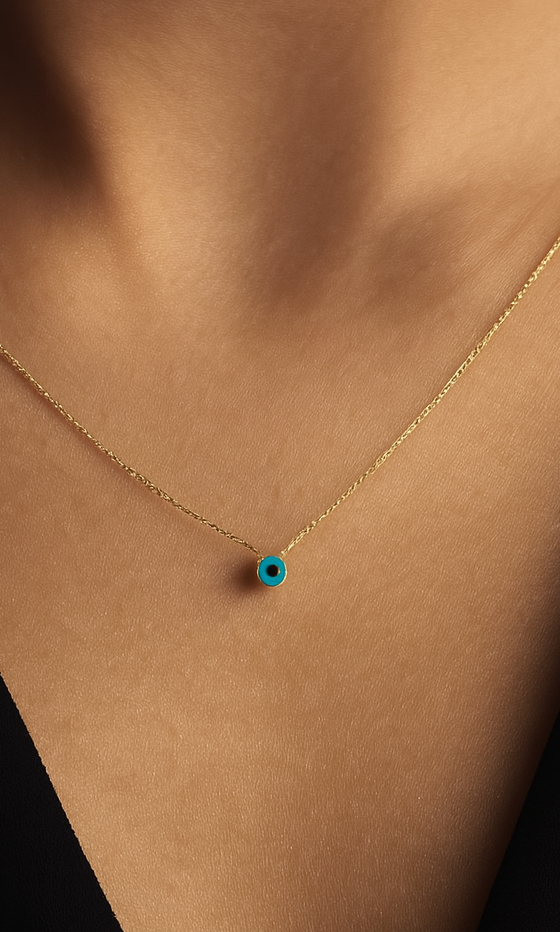 evil eye necklace,,gold evil eye necklace, 14k solid gold