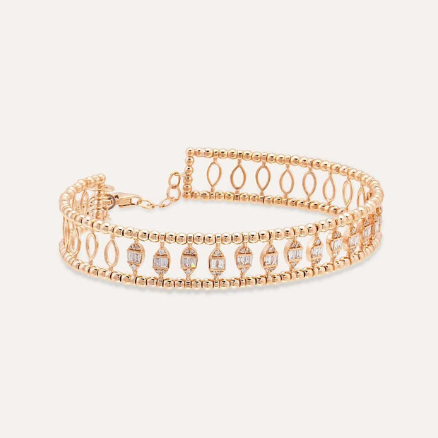 Boho 0.58ct Baguette Diamond Stone Rose Gold Bracelet,diamond bracelet, 0.58ct diamond bracelet