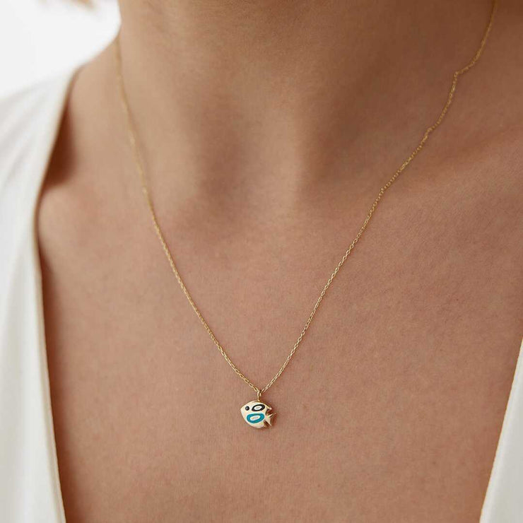 14k Gold Fish Talisman Necklace - Solid 14k Gold Necklace