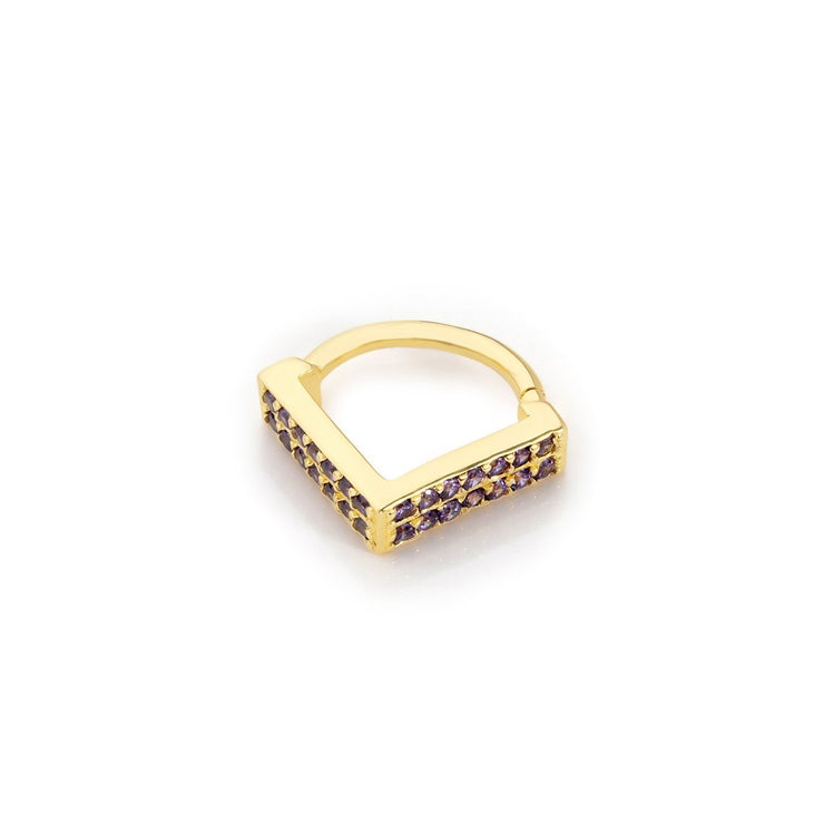 14k Gold V Shape Double Row Purple Stone Helix Piercing
