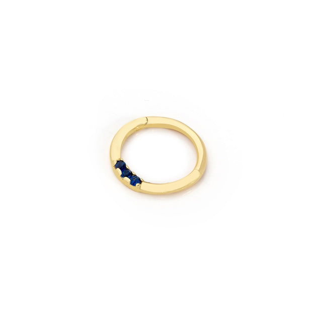 14k Gold Three Stone Dark Blue Helix Piercing