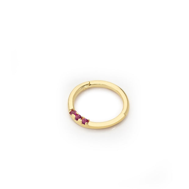14k Gold Three Stone Red Helix Piercing