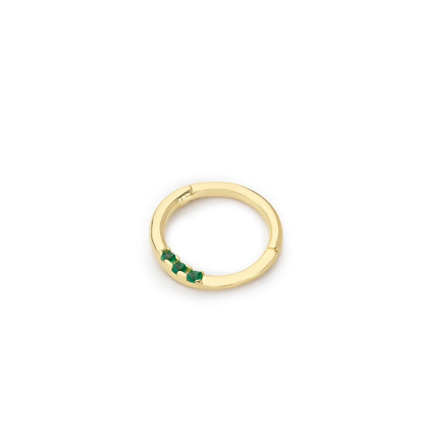 14k Gold Three Stone Green Helix Piercing