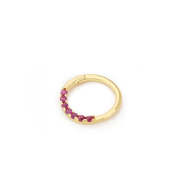 14k Gold Embedded Red Stone Helix Piercing