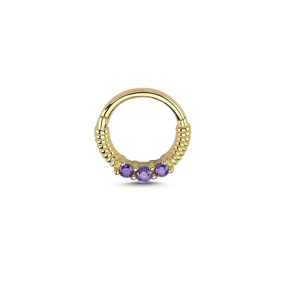 14k Gold Purple Stone Helix Piercing with Engraving Detail