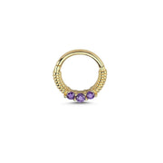 14k Gold Purple Stone Helix Piercing with Engraving Detail