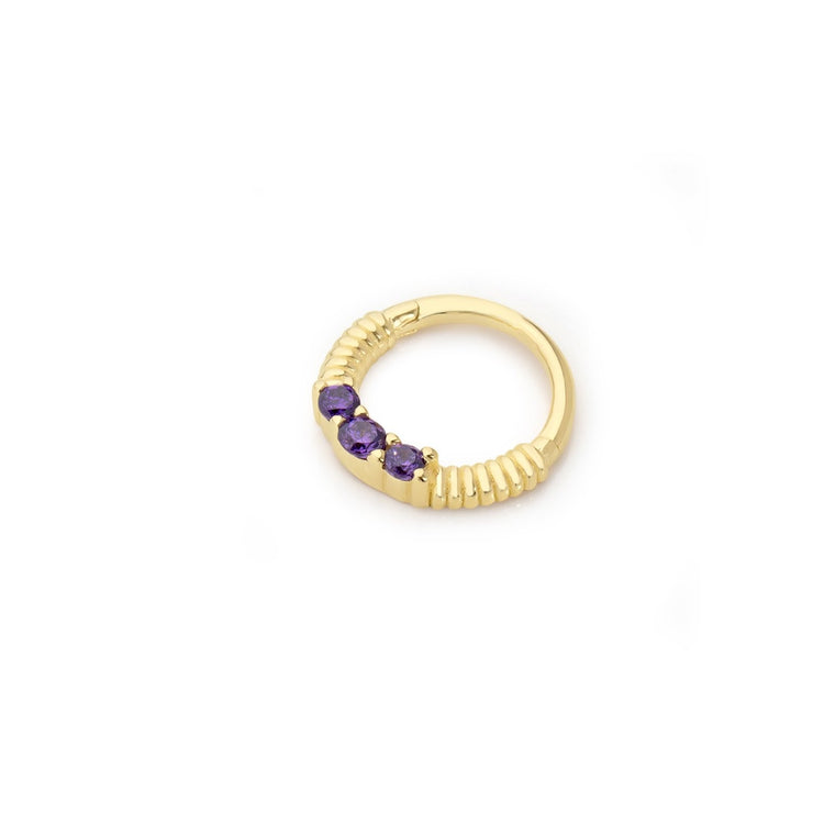 14k Gold Purple Stone Helix Piercing with Engraving Detail