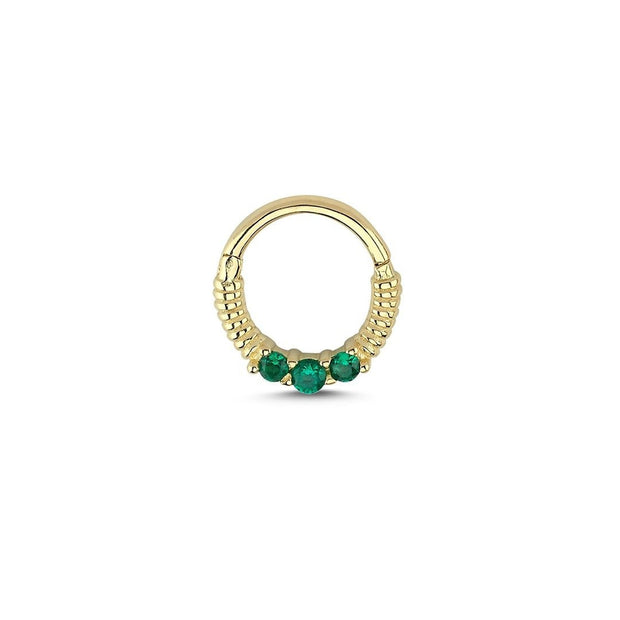 14k Gold Green Stone Helix Piercing with Engraving Detail