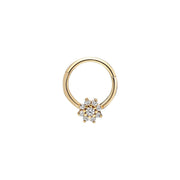 14k Gold White Stone Flower Helix Piercing